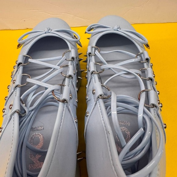 Pastel Blue Spiked Platform Creeper Shoes Silver Studded Lace Up Punk Harajuku - Picture 9 of 10